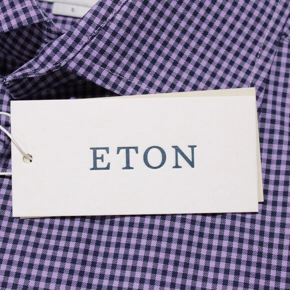 Eton NWT Casual Button Down Shirt Size 38 15 S Slim Fit in Purple/Blue Check
